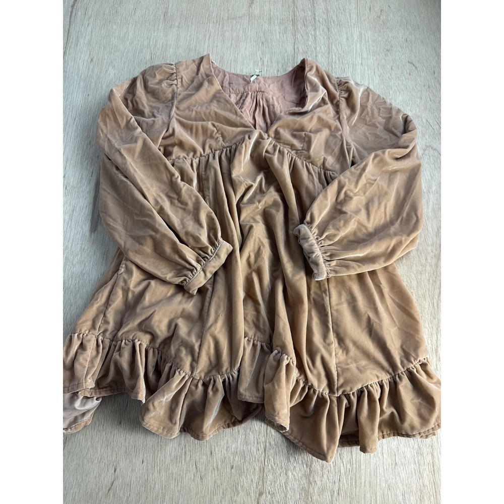 Free People Estella Dress Womens XS Rust‎ Orange Velvet Ruffle Hem Trapeze Boho